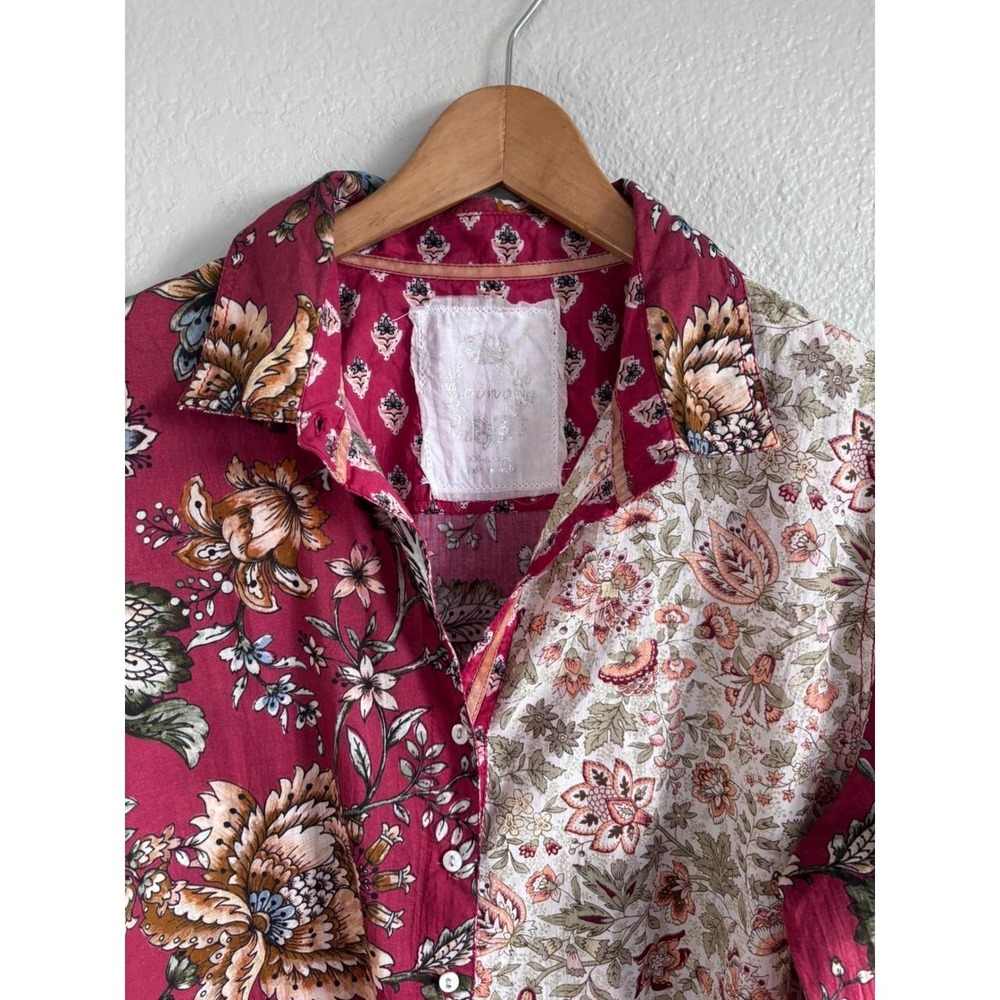 Cino Mixed Floral Patchwork Cotton Tunic Button Down Shirt Blouse XXL Boho Folk - Picture 7 of 13